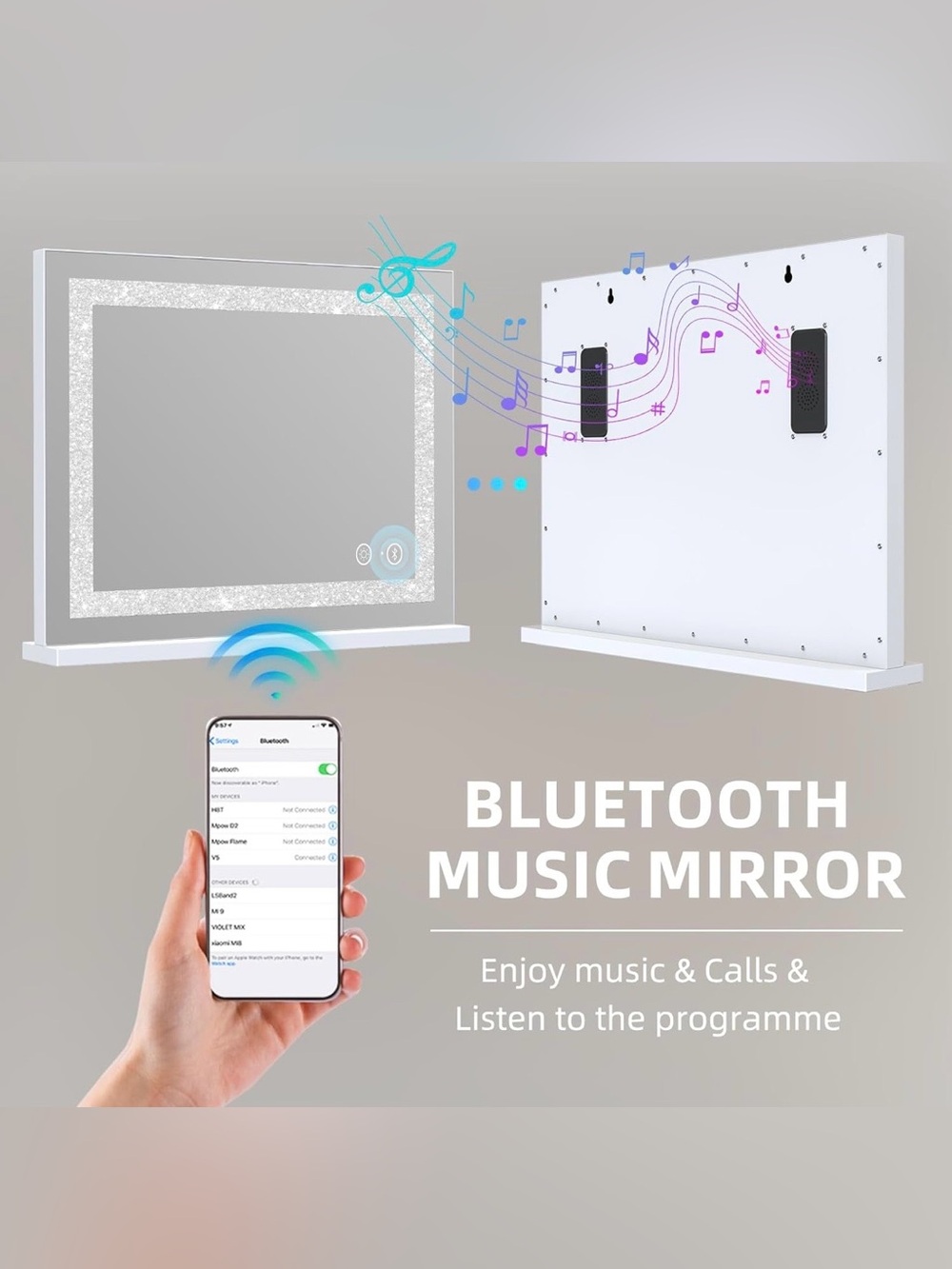 LED Bluetooth Lighted Vanity Mirror with Touch Controls and usb - Picture 2 of 6
